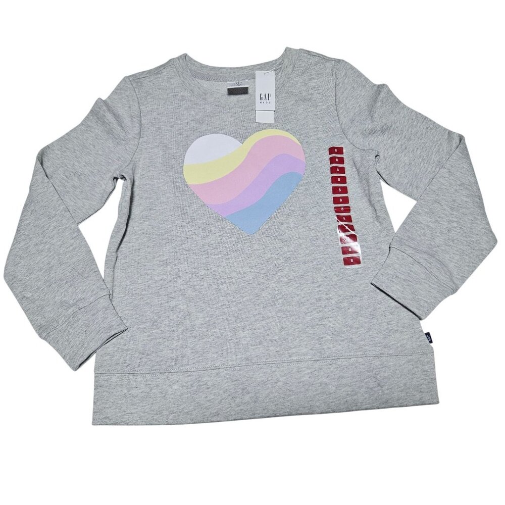 Gap Kids Heather Gray Sweatshirt Girls Size Medium Pastel Heart Graphic Pullover